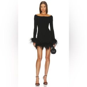 MILLY Rosette Feather Trim Mini Dress in Black